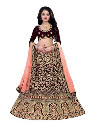 Maroon Embroidered Art Silk Semi Stitched Lehenga 1