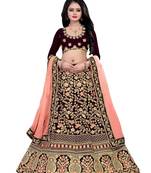 Maroon Embroidered Art Silk Semi Stitched Lehenga