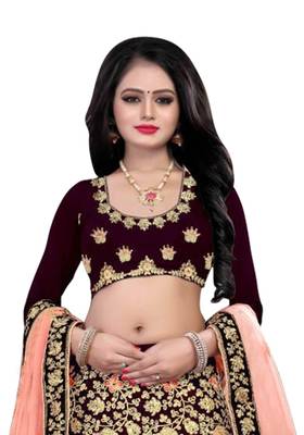 Maroon Embroidered Art Silk Semi Stitched Lehenga 2
