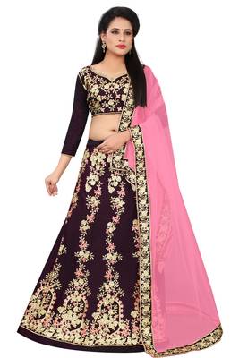 Purple Embroidered Art Silk Semi Stitched Lehenga 1