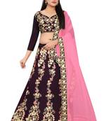 Purple Embroidered Art Silk Semi Stitched Lehenga