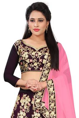 Purple Embroidered Art Silk Semi Stitched Lehenga 2