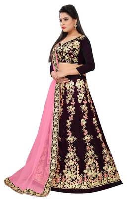 Purple Embroidered Art Silk Semi Stitched Lehenga 3