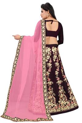 Purple Embroidered Art Silk Semi Stitched Lehenga 4