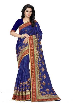 Blue woven art silk saree with blouse 1