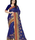 Blue woven art silk saree with blouse