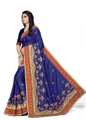 Blue woven art silk saree with blouse 2