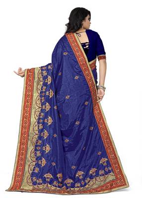 Blue woven art silk saree with blouse 3