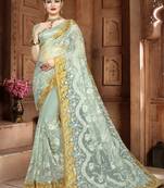 Green Embroidered Net Saree With Blouse