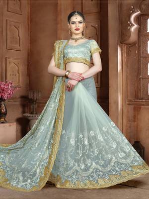 Green Embroidered Net Saree With Blouse 2