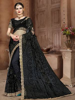 Black Embroidered Net Saree With Blouse 1