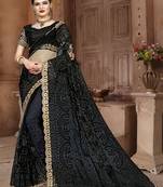 Black Embroidered Net Saree With Blouse