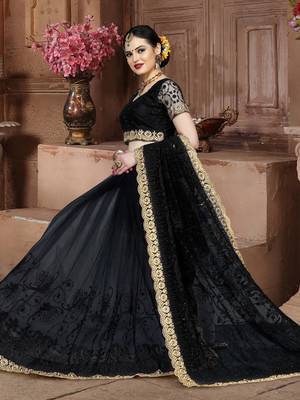 Black Embroidered Net Saree With Blouse 2