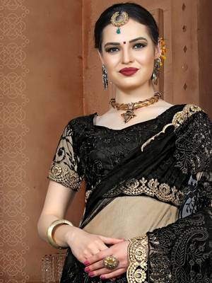 Black Embroidered Net Saree With Blouse 3