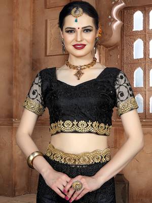 Black Embroidered Net Saree With Blouse 4