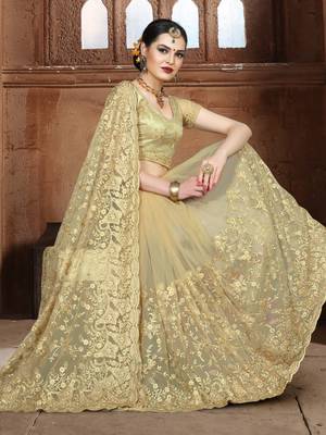 Beige Embroidered Net Saree With Blouse 2