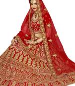 Red Color Silk Embroidered Semi Stitched Lehenga Choli