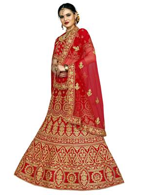 Red Color Silk Embroidered Semi Stitched Lehenga Choli 2
