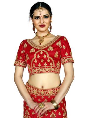 Red Color Silk Embroidered Semi Stitched Lehenga Choli 3
