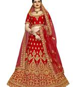 Red Color Silk Embroidered Semi Stitched Lehenga Choli