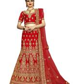 Red Color Silk Embroidered Semi Stitched Lehenga Choli