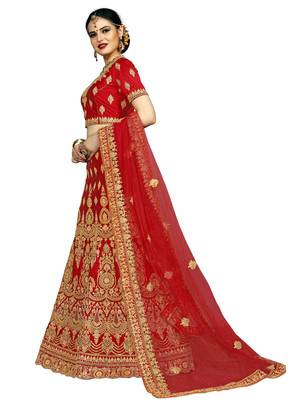 Red Color Silk Embroidered Semi Stitched Lehenga Choli 2