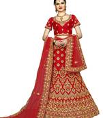 Red Color Silk Embroidered Semi Stitched Lehenga Choli