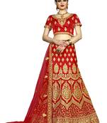 Red Color Silk Embroidered Semi Stitched Lehenga Choli