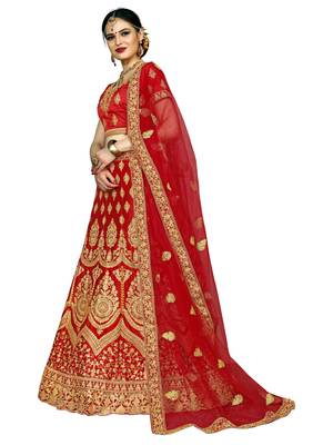 Red Color Silk Embroidered Semi Stitched Lehenga Choli 2