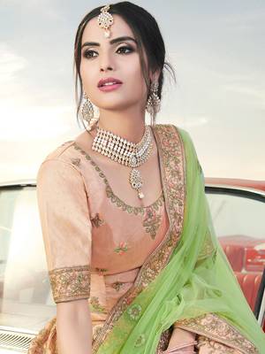 Peach Color Timo Silk Embroidered Semi Stitched Lehenga Choli 2