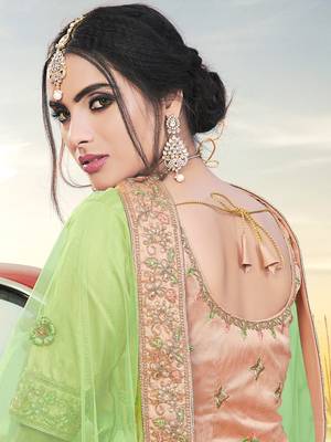 Peach Color Timo Silk Embroidered Semi Stitched Lehenga Choli 3