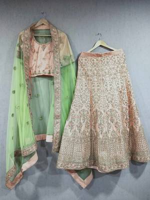 Peach Color Timo Silk Embroidered Semi Stitched Lehenga Choli 4
