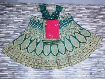 Dark Green Color Naylon Satin Embroidered Semi Stitched Lehenga Choli 5