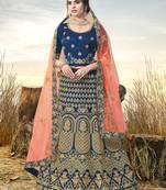 Blue Color Naylon Satin Embroidered Semi Stitched Lehenga Choli