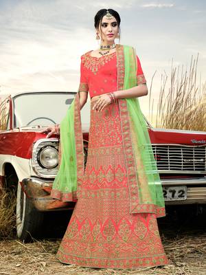 Gajari Color Naylon Satin Embroidered Semi Stitched Lehenga Choli 1