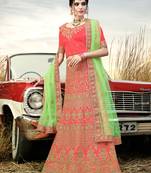 Gajari Color Naylon Satin Embroidered Semi Stitched Lehenga Choli