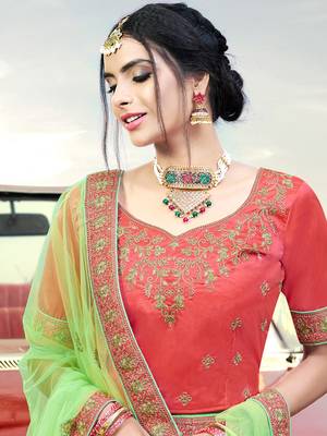 Gajari Color Naylon Satin Embroidered Semi Stitched Lehenga Choli 2