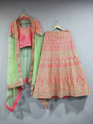 Gajari Color Naylon Satin Embroidered Semi Stitched Lehenga Choli 4