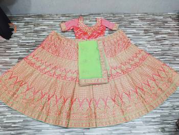 Gajari Color Naylon Satin Embroidered Semi Stitched Lehenga Choli 5