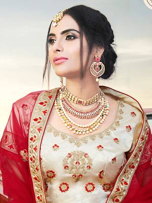 Beige Color Naylon Satin Embroidered Semi Stitched Lehenga Choli 2
