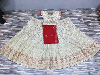 Beige Color Naylon Satin Embroidered Semi Stitched Lehenga Choli 5