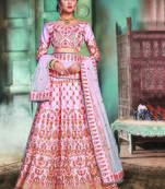Pink Color Naylon Satin Embroidered Semi Stitched Lehenga Choli