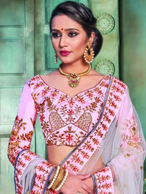 Pink Color Naylon Satin Embroidered Semi Stitched Lehenga Choli 2