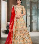 Beige Color Naylon Satin Embroidered Semi Stitched Lehenga Choli