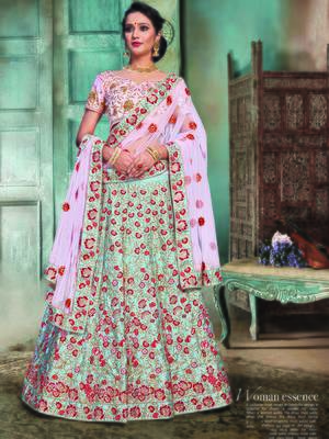 Blue Color Naylon Satin Embroidered Semi Stitched Lehenga Choli 1