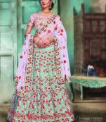 Blue Color Naylon Satin Embroidered Semi Stitched Lehenga Choli
