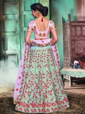 Blue Color Naylon Satin Embroidered Semi Stitched Lehenga Choli 2