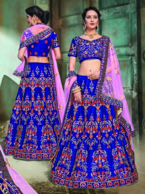 Blue Color Naylon Satin Embroidered Semi Stitched Lehenga Choli 1