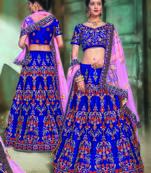 Blue Color Naylon Satin Embroidered Semi Stitched Lehenga Choli