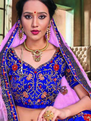 Blue Color Naylon Satin Embroidered Semi Stitched Lehenga Choli 2